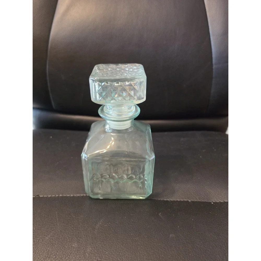 Glass Decanter wih Glass Top and Plastic Stopper  6 1/4